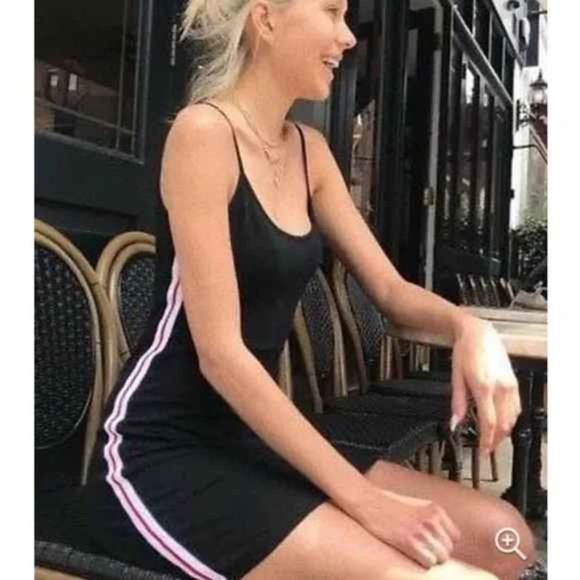 BRANDY MELVILLE Kyran Dress Black With Red & White Side Stripe Made In Italy - Picture 1 of 8